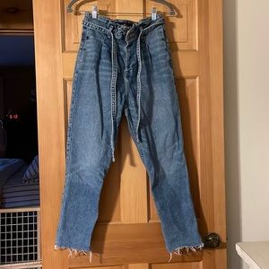 Drawstring Hollister blue straight mom jeans